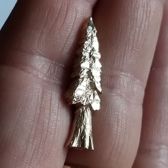 Vintage tree pin gold tone brooch spruce redwood pine conifer Christmas - Picture 8 of 8